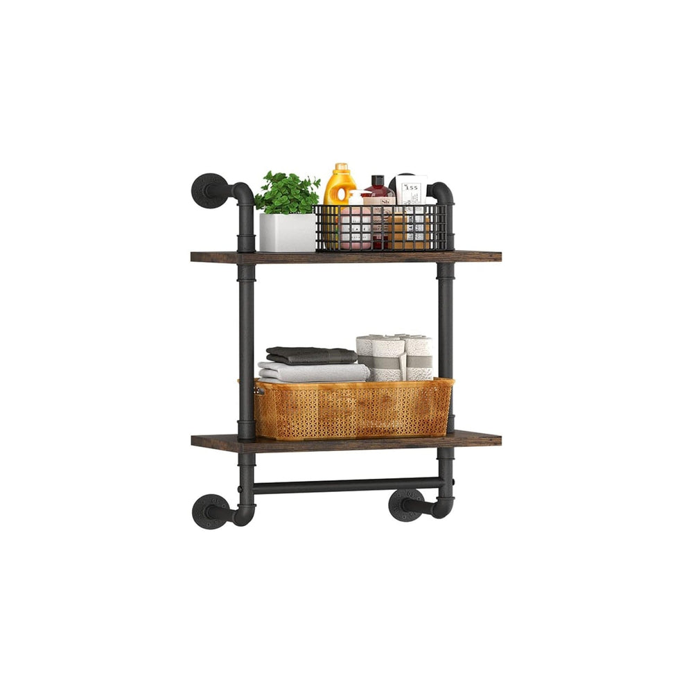 Helsin 2 Tier Industrial Pipe Floating Bathroom Shelves Wall Mounted with Tow...