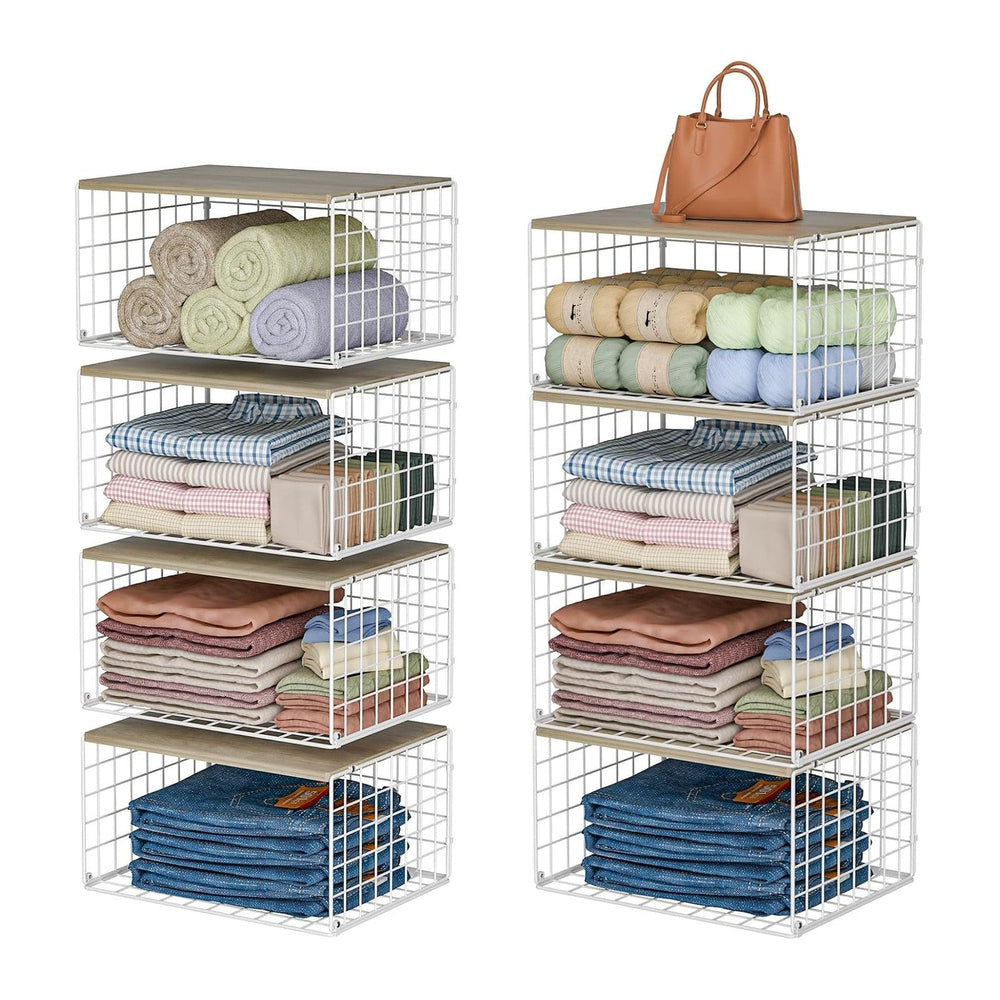 Hencawima 4 Pack Stackable Closet Storage Shelf Organizer Metal White