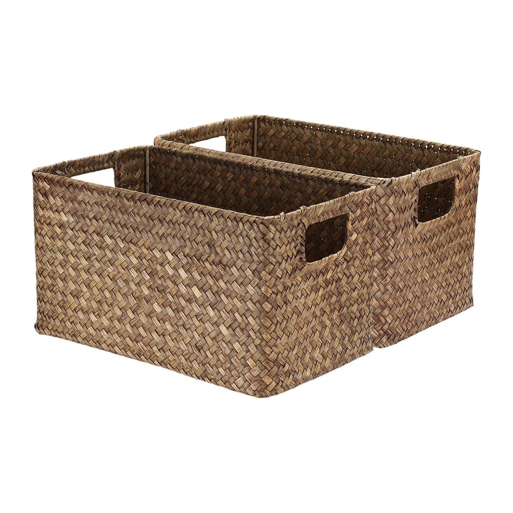 Hipiwe 2 Pack Natural Seagrass Basket with Handles Decorative Wicker Basket B...