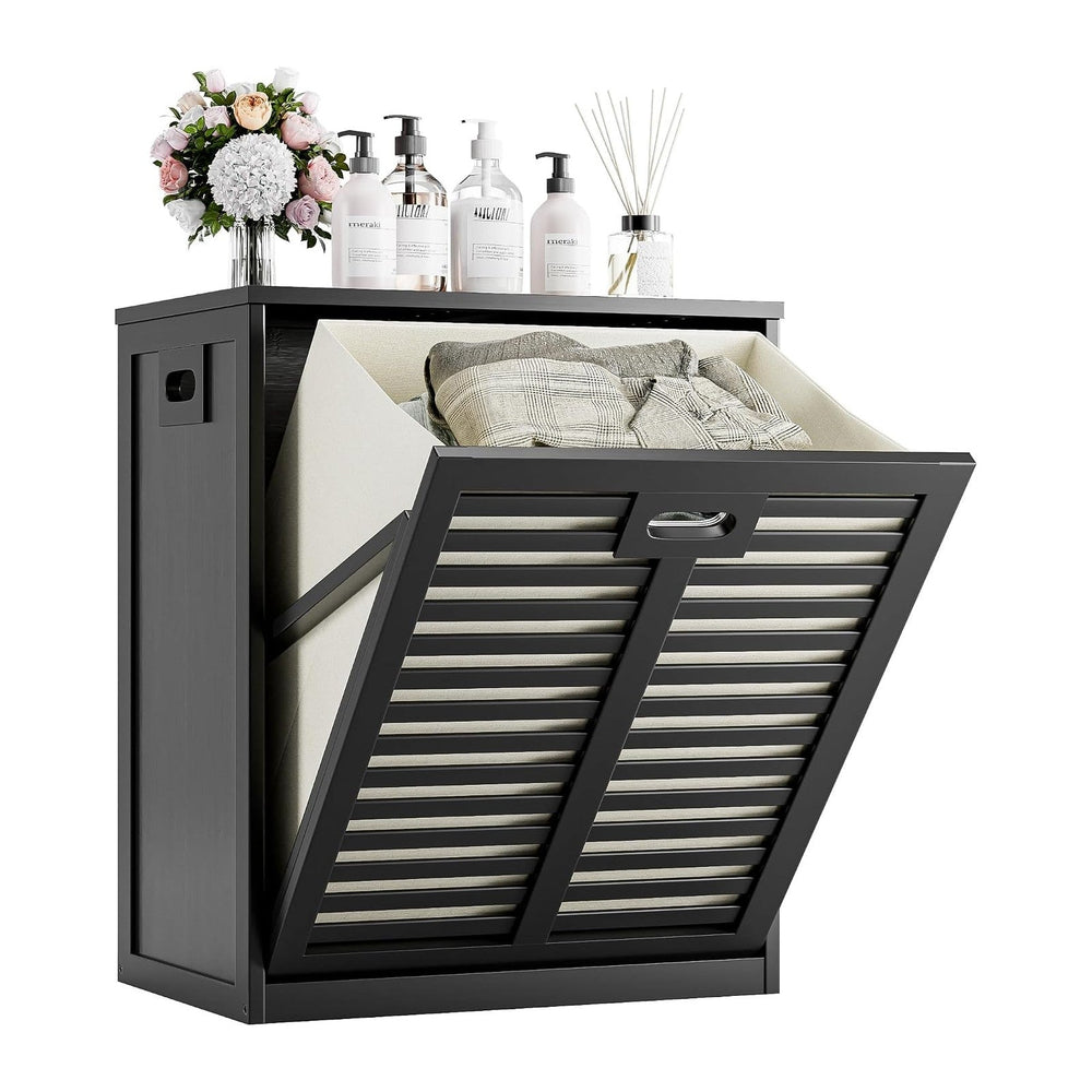 HITNET Tilt Out Laundry Hamper, Bamboo Laundry Cabinet with Pull Out Removabl...