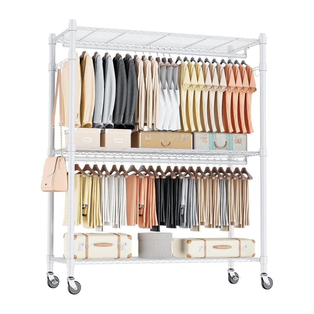 Homdox 3 Tier Garment Rack with Wheels, Portable Closets for Hanging Clothes ...