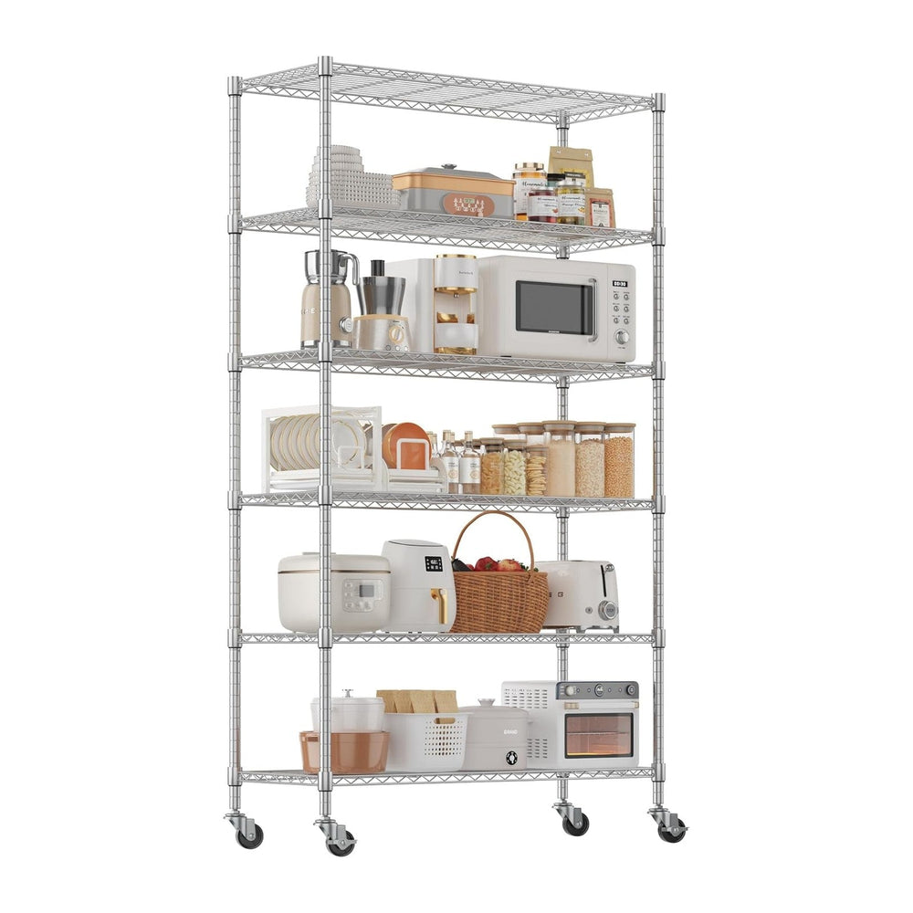 Homdox 6-Tier Wire Shelving Unit with Wheels, Adjustable Metal Storage Shelve...