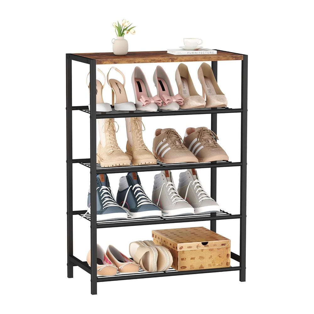 HOMEFORT 5-Tier Shoe Rack, Shoe Storage Shelf with MDF Top Board, Shoe Rack O...