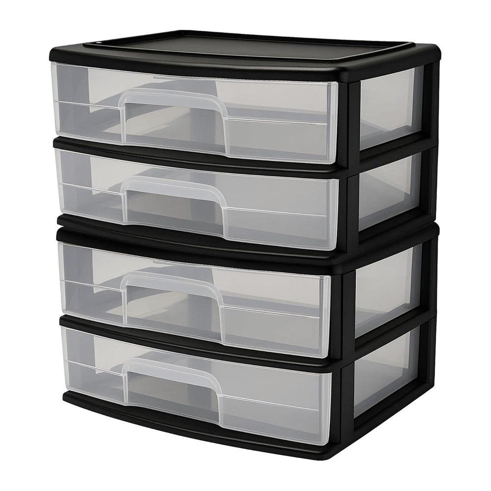 HOMZ Drawer Tower, 2-Tier Storage Organizer Unit, Black Frame, 2 Pack
