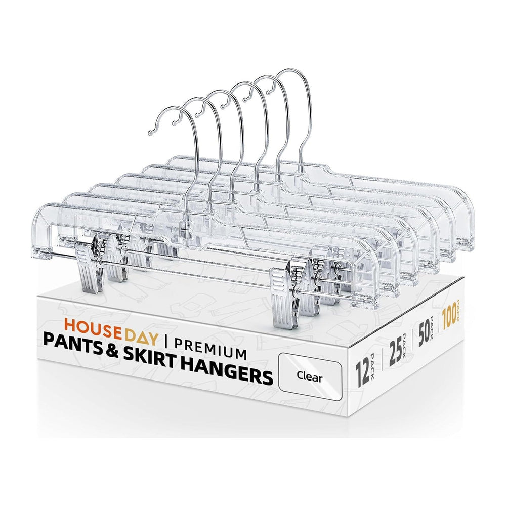 HOUSE DAY 100 Pack Plastic Skirt Hangers, 14'' Non Slip Clip Hangers