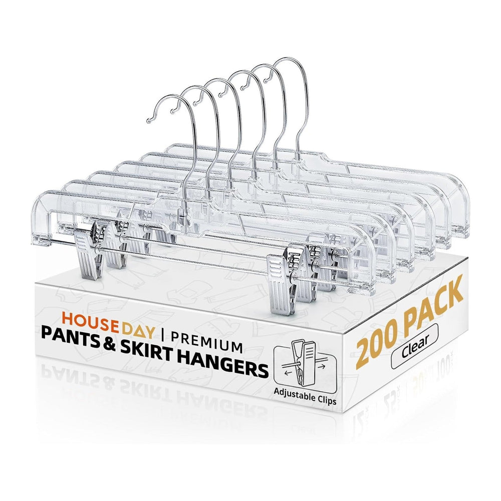 HOUSE DAY 200 Pack Plastic Skirt Hangers, 14'' Non Slip Clip Hangers
