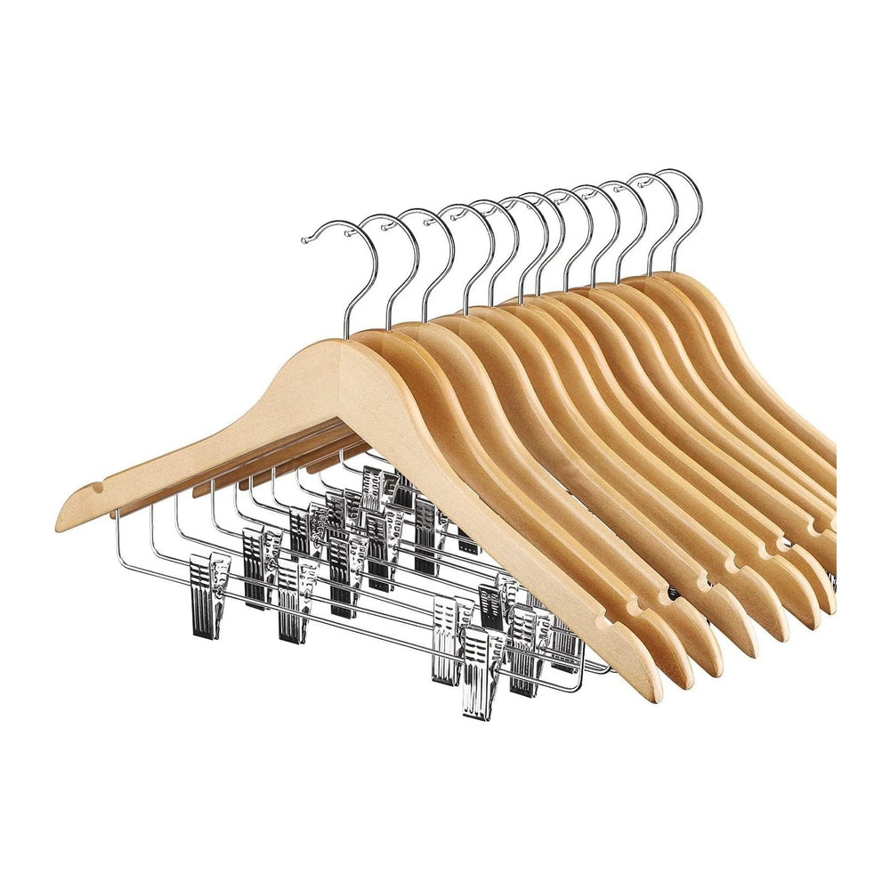 HOUSE DAY Wooden Hangers with Clips 72 Pack, Suit & Pants Hangers, Natural