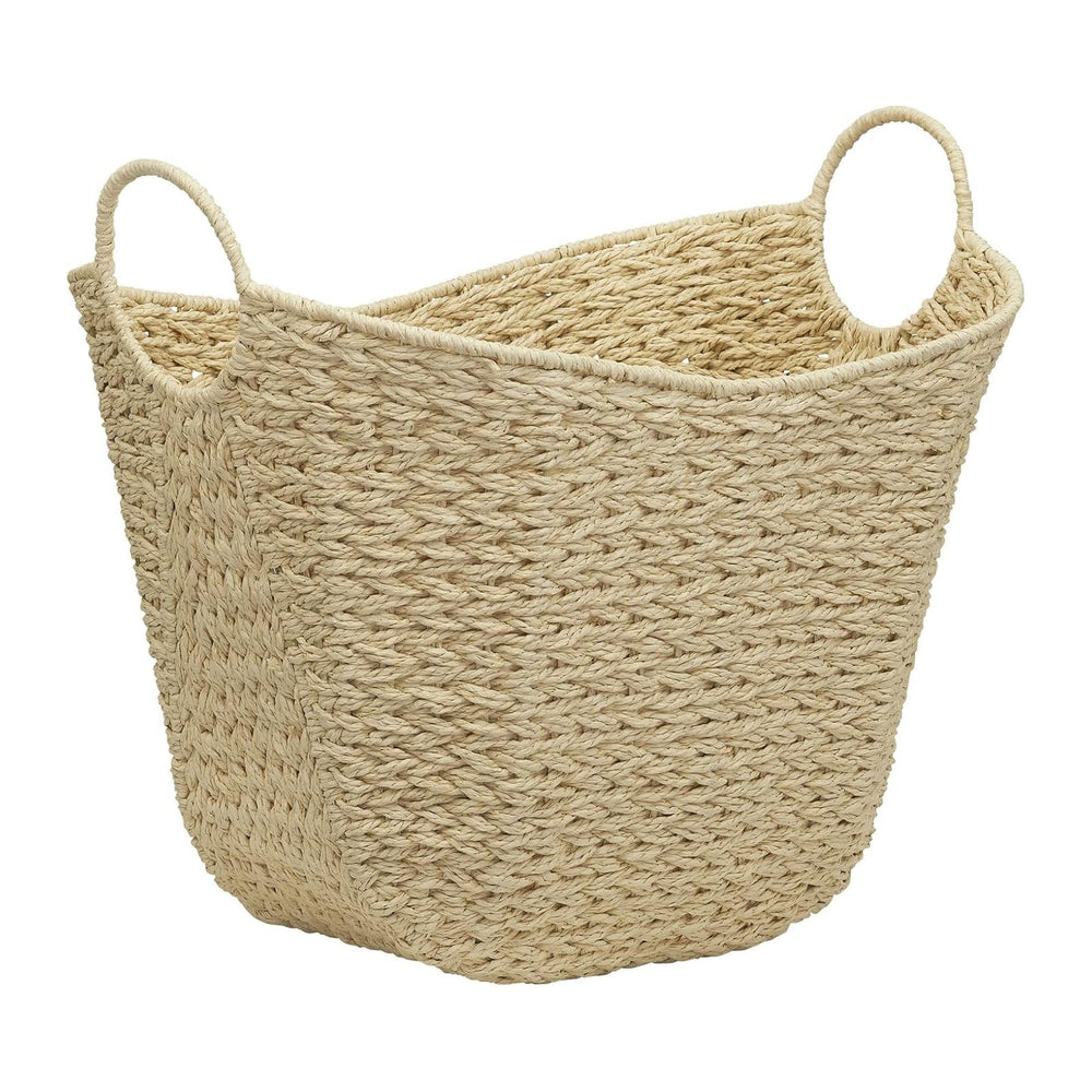 Household Essentials Cream Paper Rope Basket with Handles, Natural Woven Stor...
