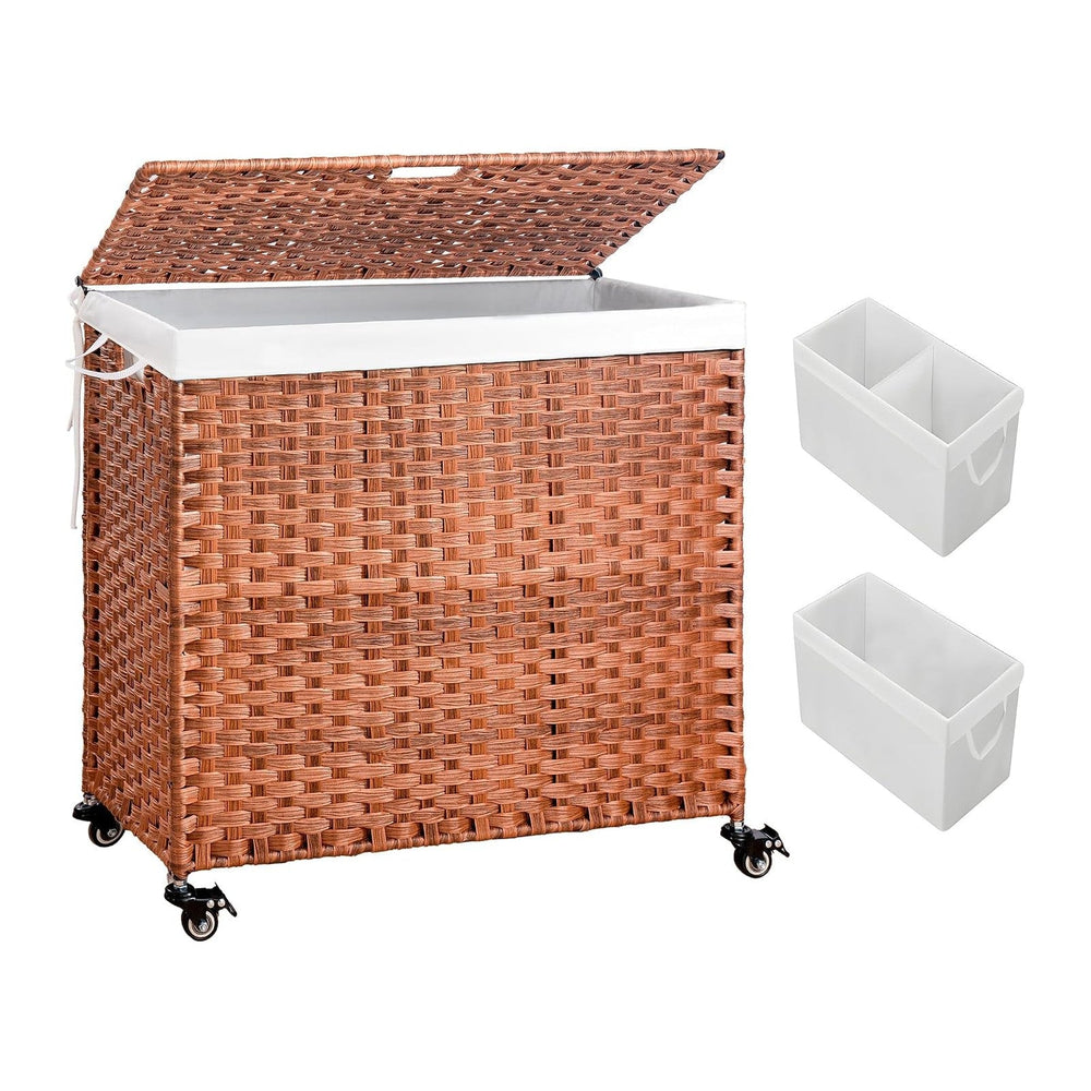 HYCHIKA Laundry Hamper with Lid and Wheels, 42.26 Gallon (160 L) Wicker Laund...