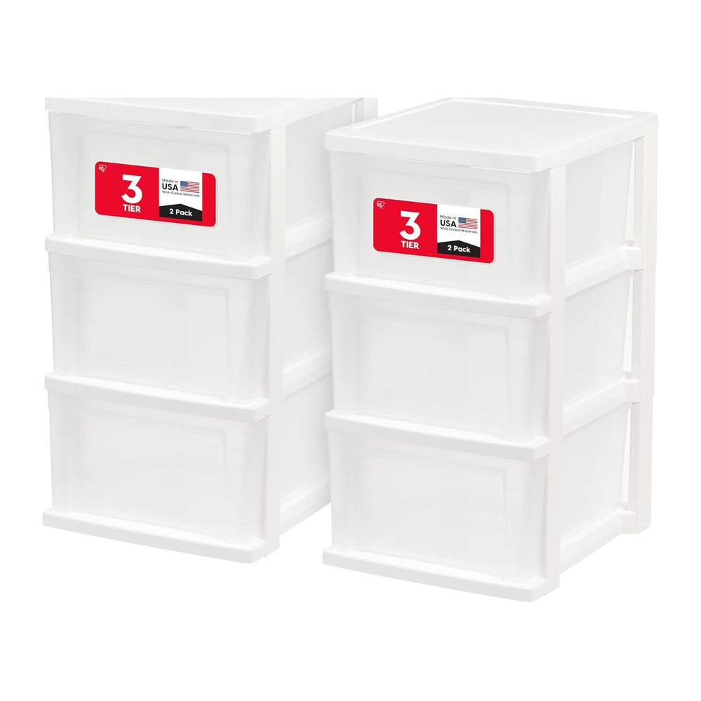 IRIS USA 3-Drawer Slim Narrow Storage Organizer, 2-Pack, White/Clear