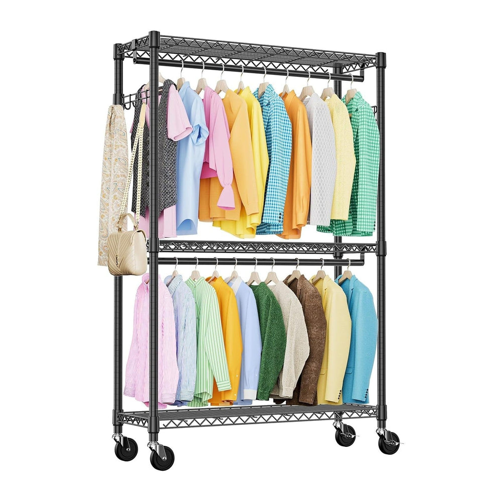 IZEUK 3 Tier Heavy Duty Rolling Garment Rack Wire Clothes Rack