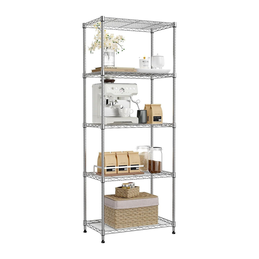 IZEUK 5-Tier Chrome Metal Storage Shelves, Adjustable Wire Shelving Unit for ...