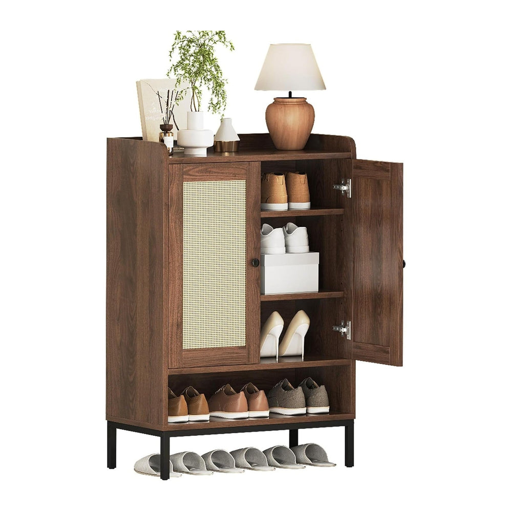 JASIWAY Shoe Cabinet for Entryway, Rattan Shoe Rack Organizer with Doors