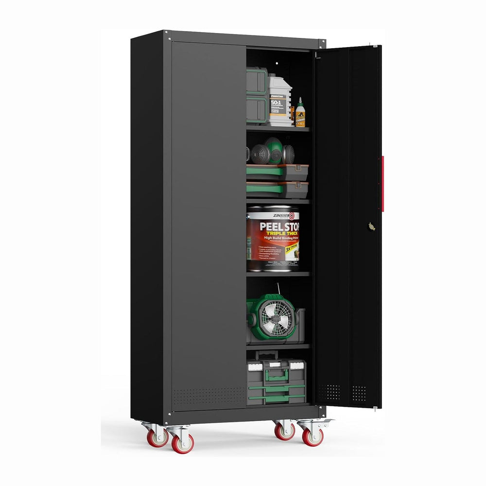 Kelueo 71" Tall Metal Garage Storage Cabinet with Wheels and Locking Doors