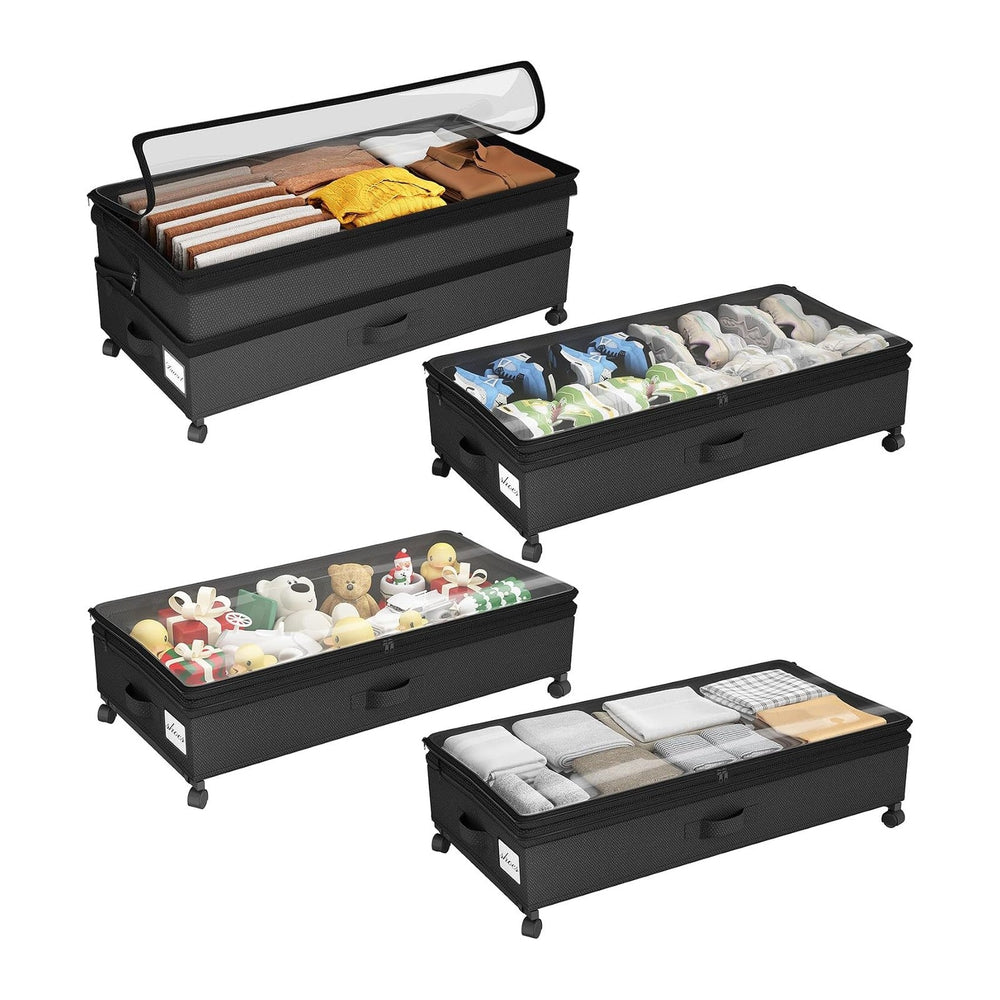 Kitstorack 4 Pack Height-adjustable Under Bed Storage with Wheels, Under Bed ...