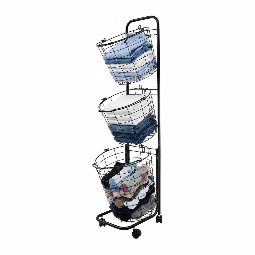 Laundry Basket on Wheels,3 Tier Large Laundry Hampers,10.4 * 13 * 48.4inch Cl...