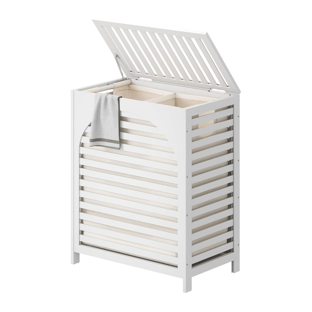 Laundry Hamper with Lid, Bamboo with Handles and Removable Liner Bag, 125L La...