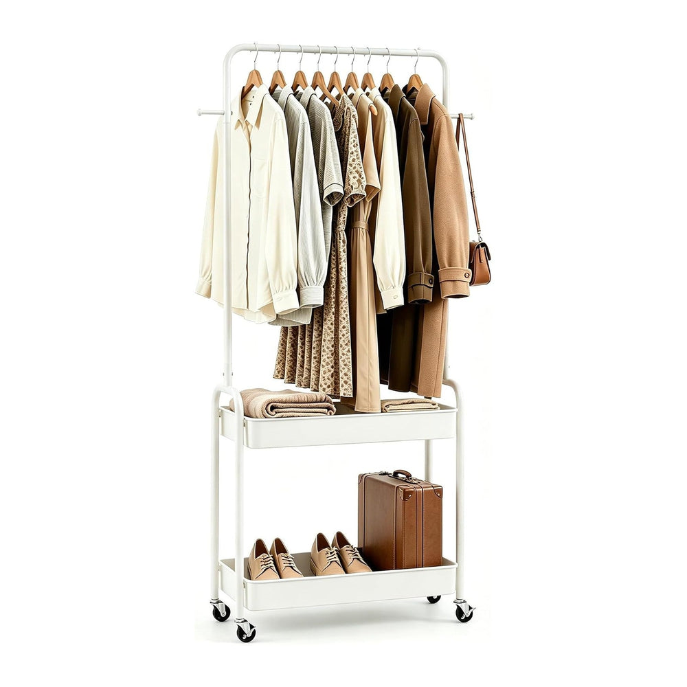 LDAILY Small Rolling Clothes Rack, Heavy Duty Clothing Rack with 2 Baskets, 4...