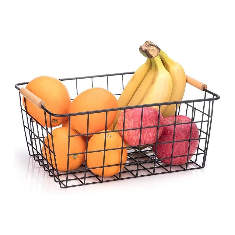 LeleCAT Wire Baskets with Wooden Handles, Wire Storage Organizer Baskets (Set...