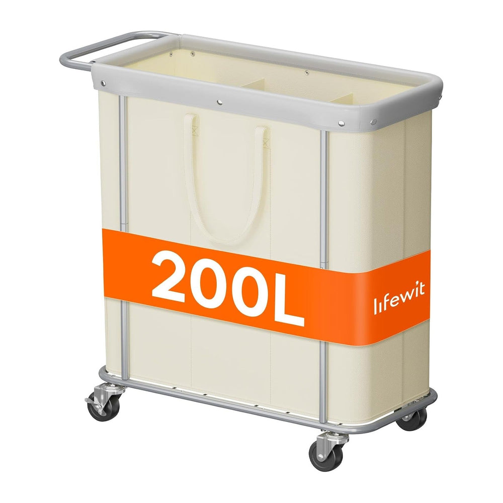 Lifewit 200L Rolling Laundry Basket with Steel Frame, Removable Bag, White