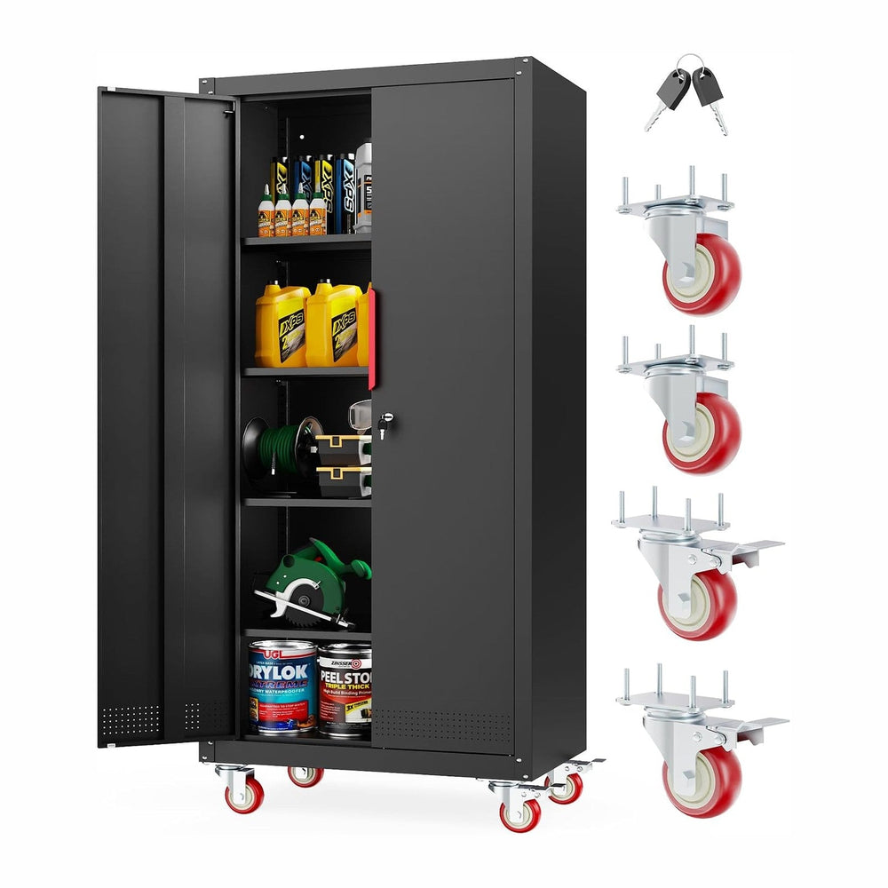 LMTC 71" H Garage Storage Cabinet with 4 Adjustable Shelves and Wheels, ...