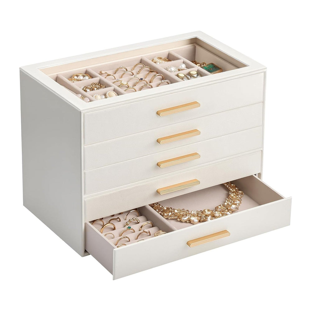 Lolalet Jewelry Box Organizer, 5-Layer Jewelry Storage Case -Beige