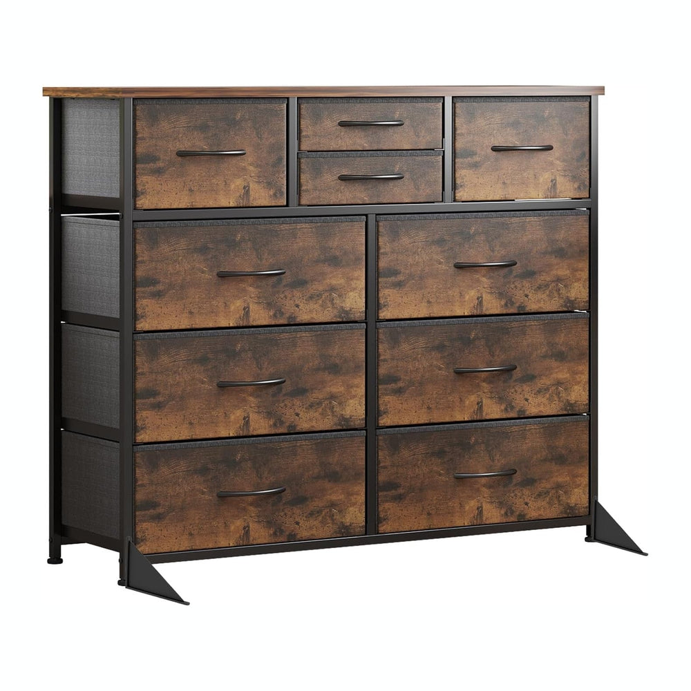 LUMTOK 10 Drawers Dresser with Fabric Bins for Bedroom,Closets,Rustic Brown
