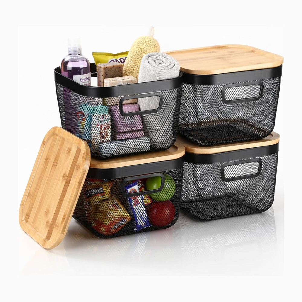 Maxdot 4 Pack Stackable Wire Baskets for Pantry Organizers Kitchen Storage Me...