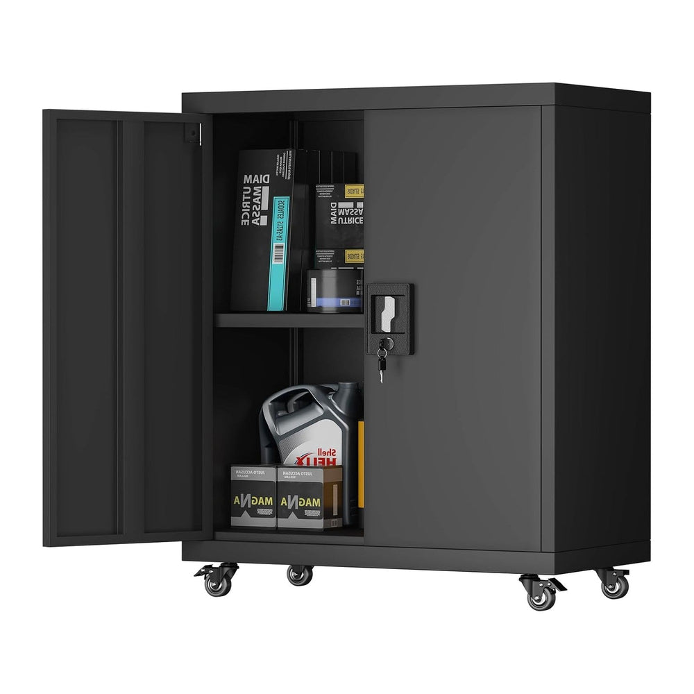 Metal Cabinet with Wheels, Steel Cabine with Locking Doors, Small Cabinet with