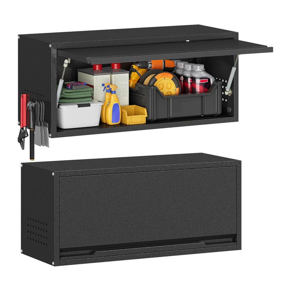 Metal Garage Wall Cabinet with Up-Flip Door,Wall-Mounted Steel Storage Cabine...