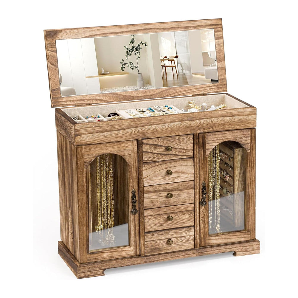 Miratino Jewelry Box for Women Girls, Rustic Wooden Jewelry Organizer Box wit...