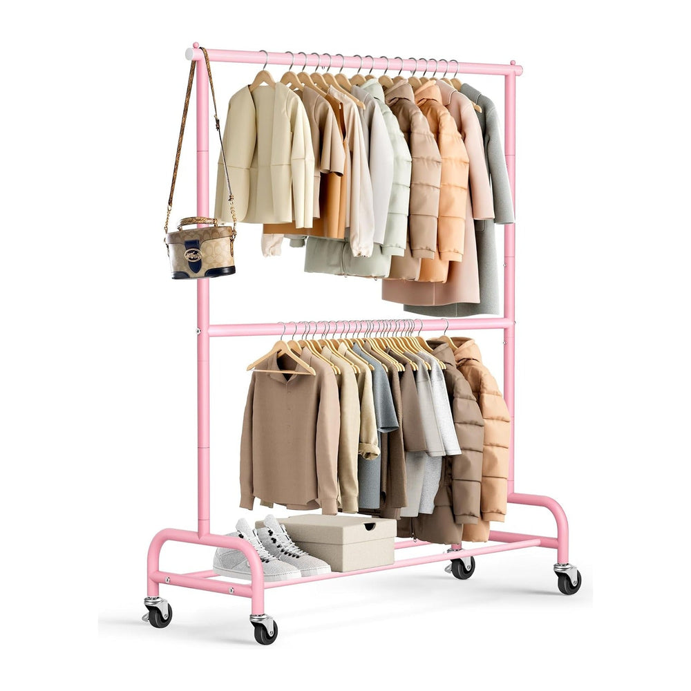 MISSLO Heavy Duty Clothing Racks for Hanging Clothes Rack Double Rod Garment ...