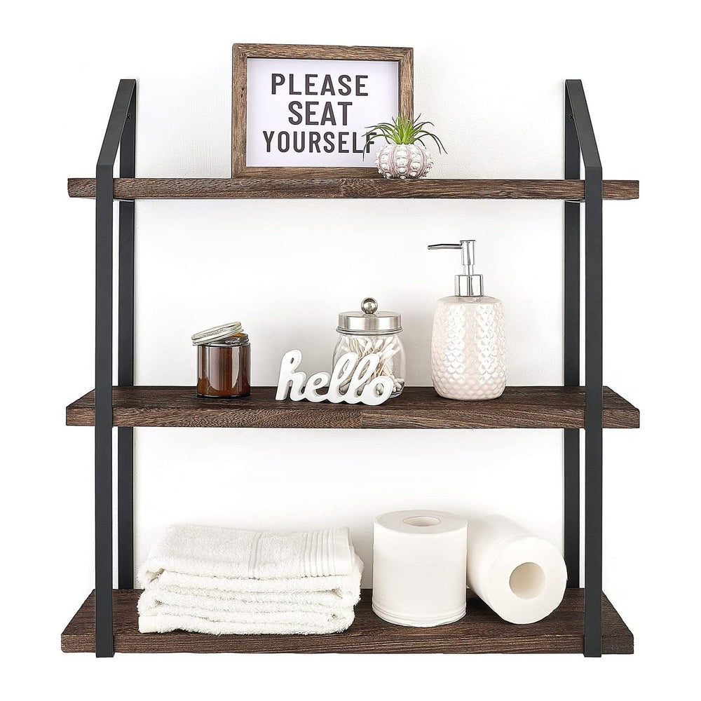 Mkono 3 Tier Floating Wall Shelf Wood Hanging Shelf with Brackets 23.5 Inch