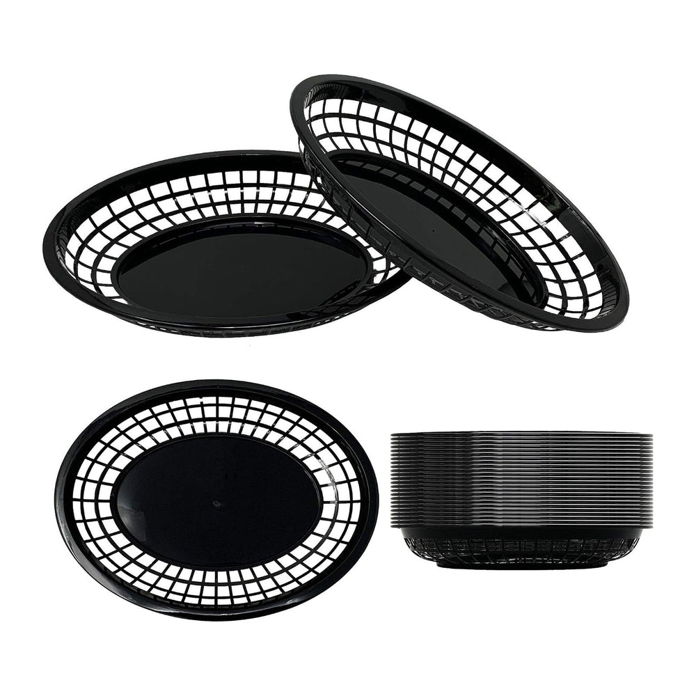 NextClimb Plastic Food Baskets - HUGE 12" x 9" Size, Reusable, Blac...