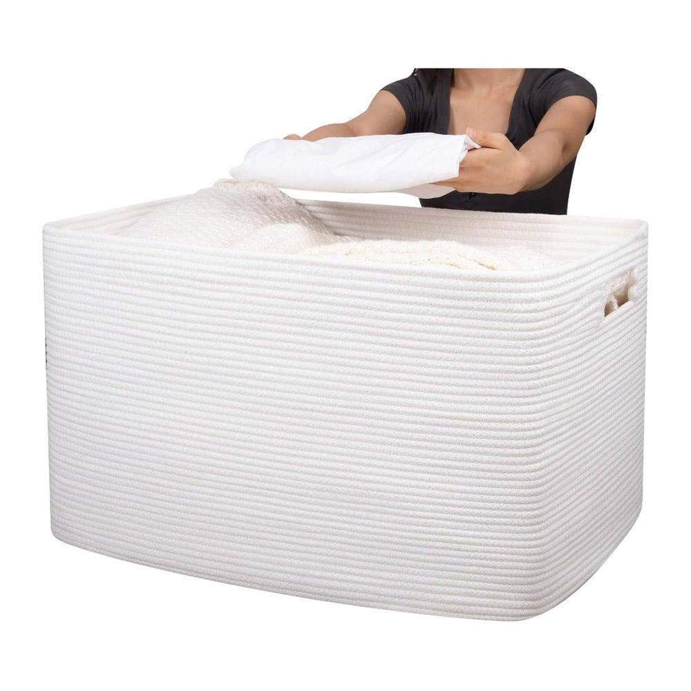 OIAHOMY 118L XXXLarge Rope Storage Basket, Oversized Blanket Basket White