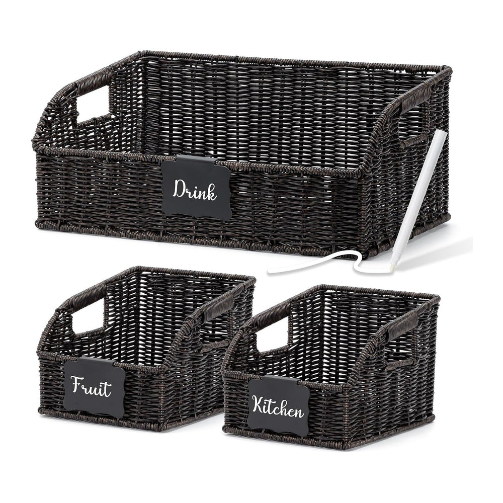 Pantry Baskets for Organizing,Wicker Storage Organizers,3Pack,Black