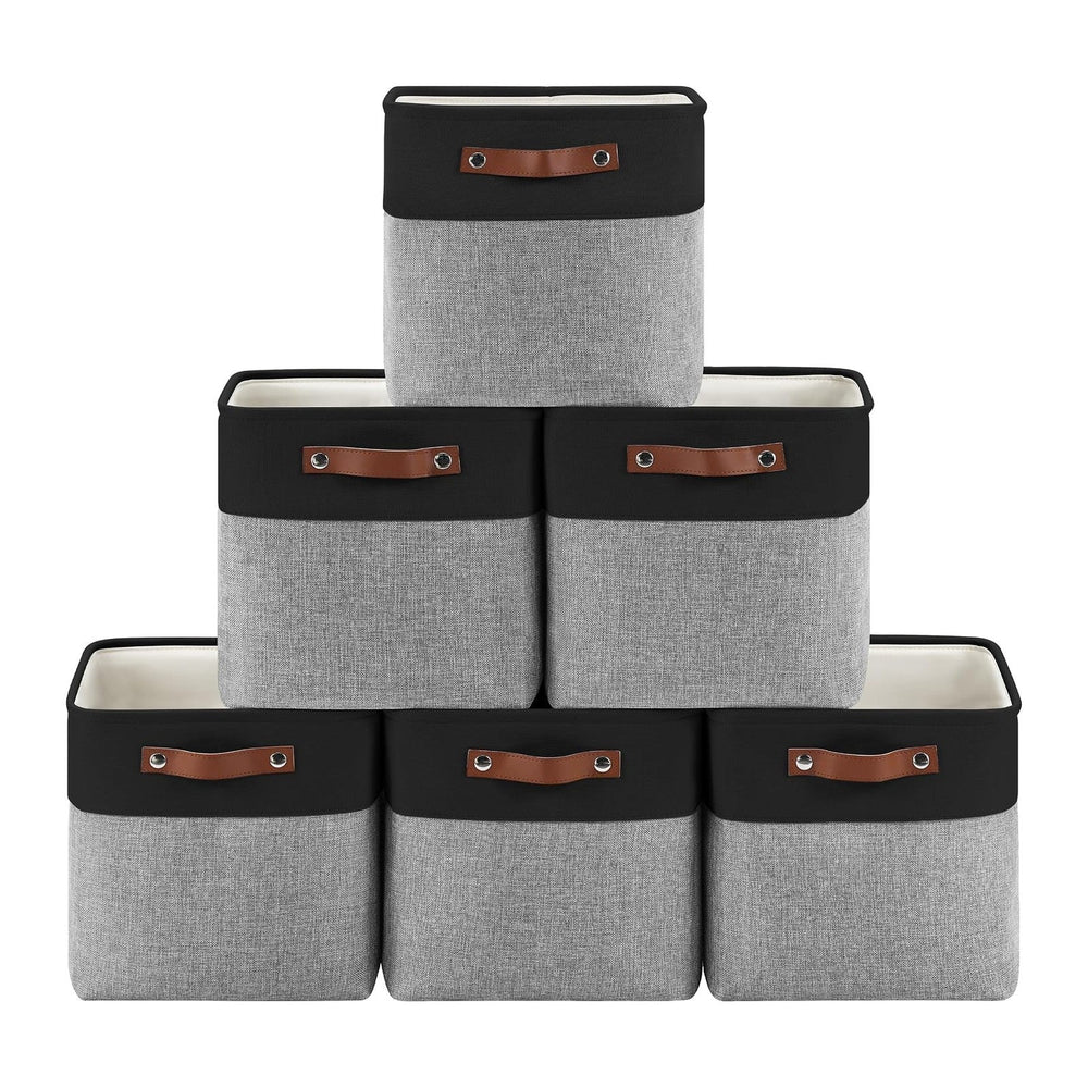 Patvingot Fabric Storage Cubes 11", 6 Pack, with PU Pull Handles,Foldable