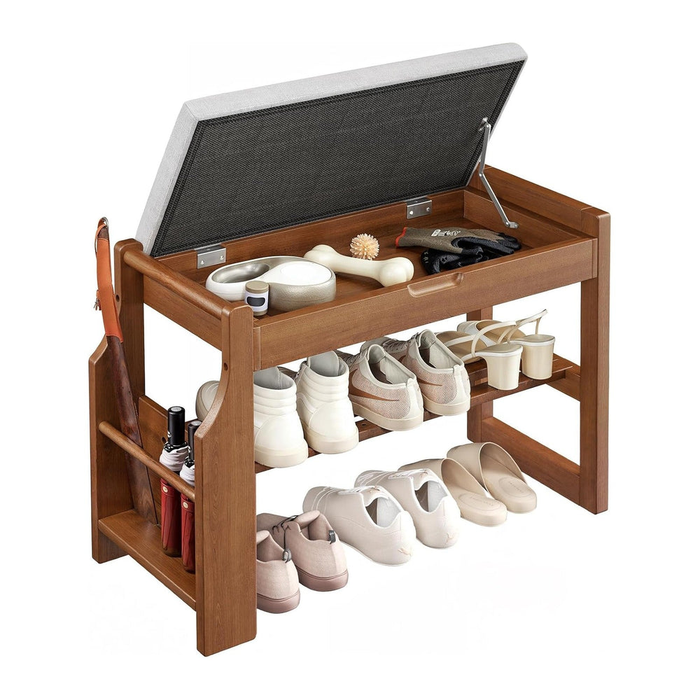 Pipishell 26" Pine Wood Shoe Bench Entryway with Soft Cushion and Storage