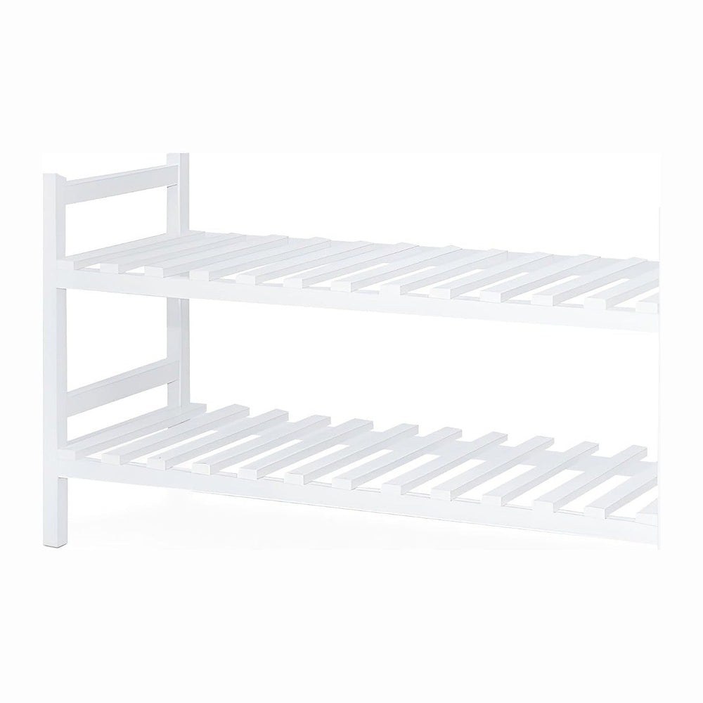 PJ Wood - Stackable White Wooden Shoe Rack - 2 Tier, 6 Pair