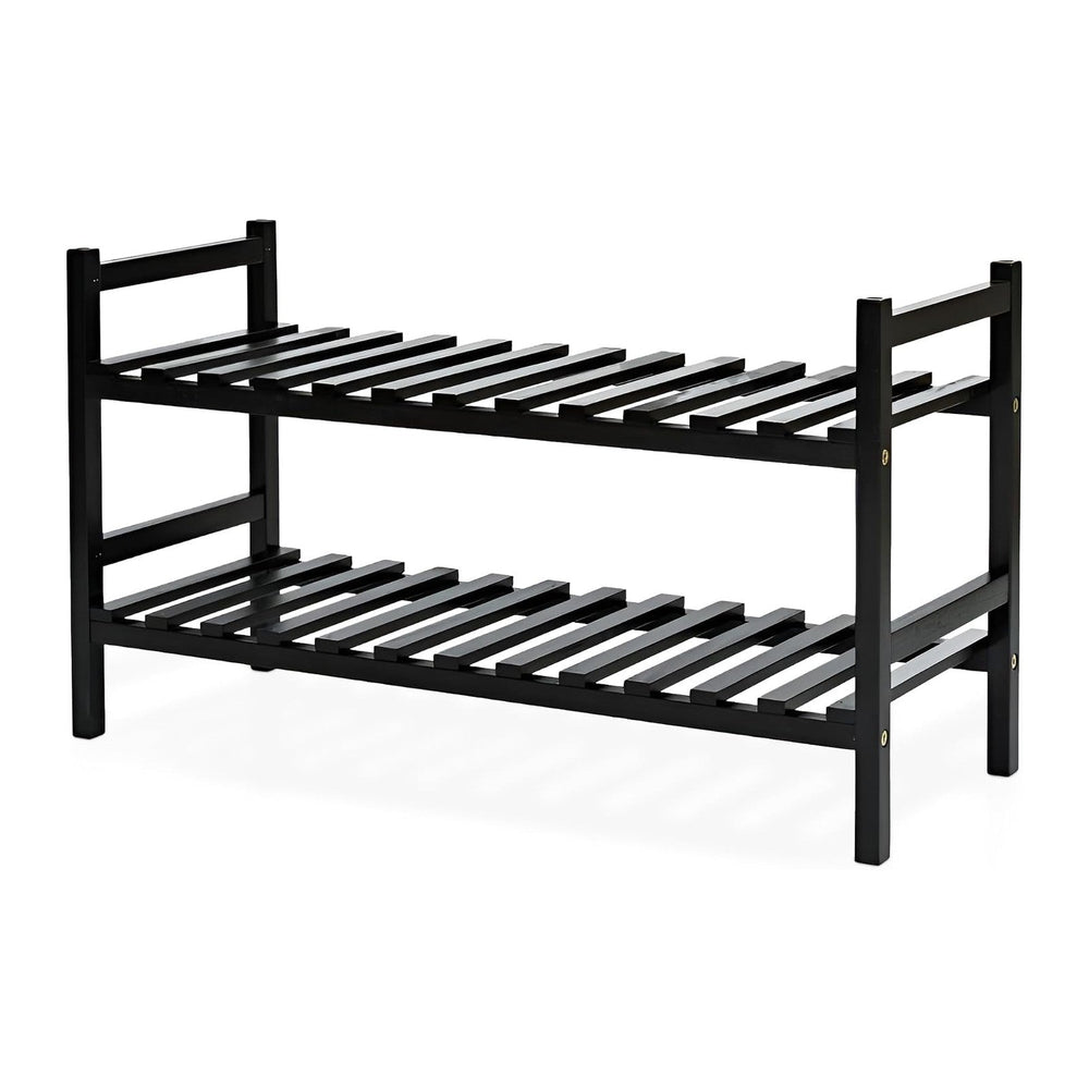 PJ Wood - Wooden 2 Tier Shoe Rack - 6 Pair Storage, Black