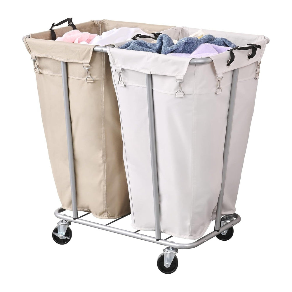 PLKOW 280L 2-Section Rolling Laundry Sorter, Oat and White
