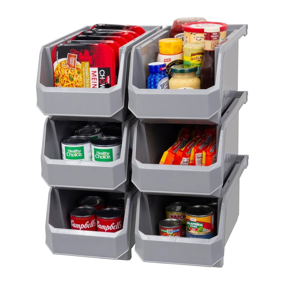 ReadySpace Large Stackable Plastic Storage Bins, 6-Pack, Grey