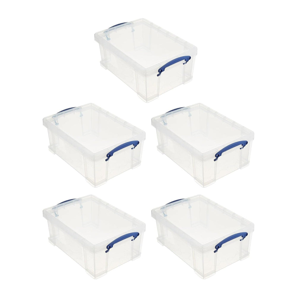 Really Useful Box Stackable 9 Liter Plastic Storage Container, 5 Pack