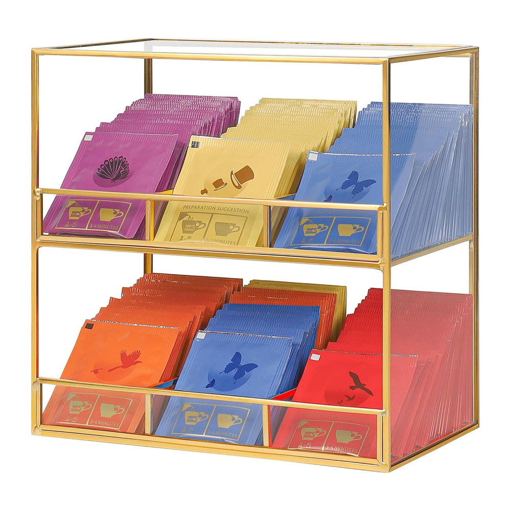 REDHUGO Glass Tea Bag Organizer for Counter, 2-Tier Teabag Organizer Storage ...