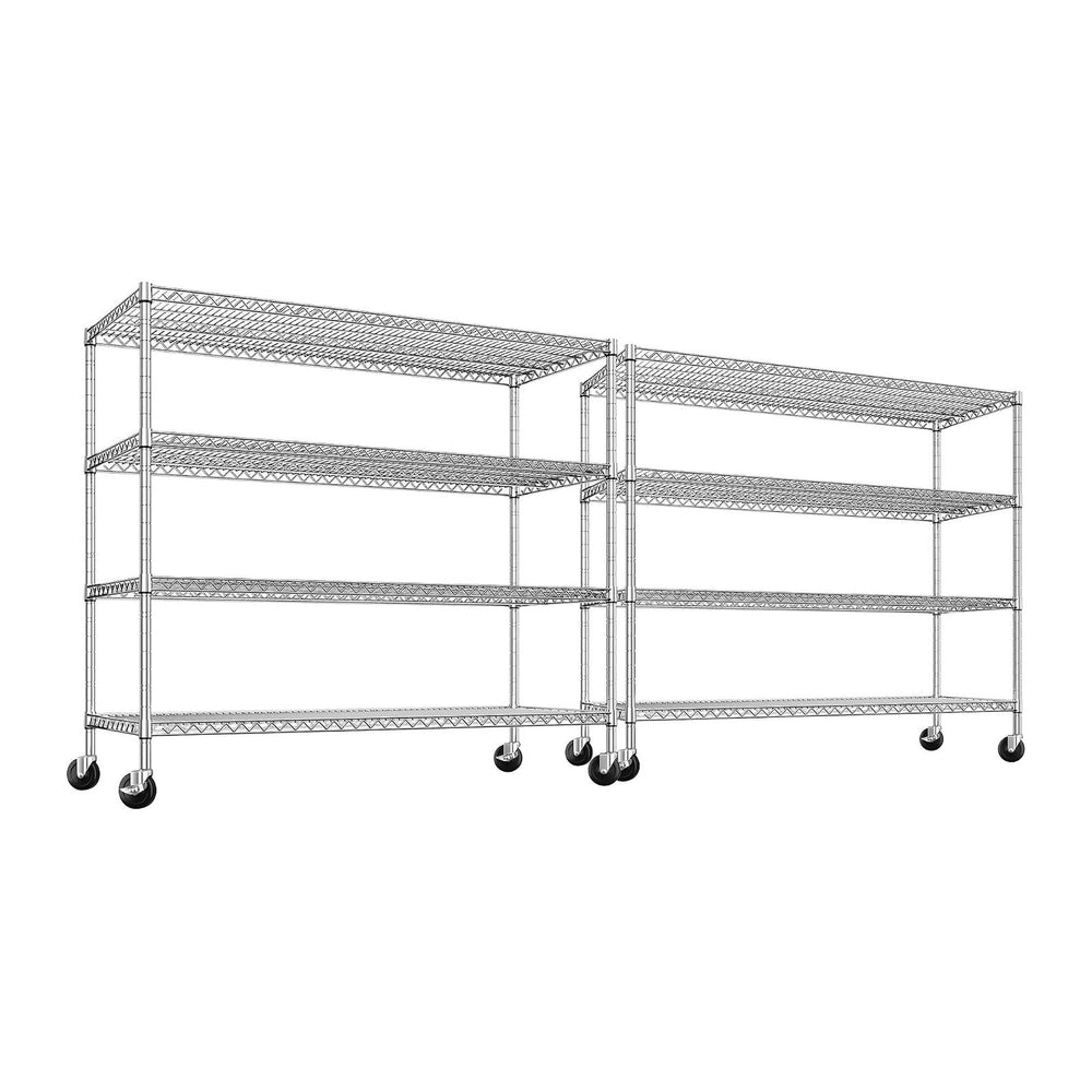 REIBII Set of 2 Storage Shelves Metal Shelving with Wheels,Adjustable Wire Sh...