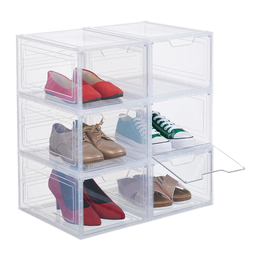 Relaxdays Set of 6 Shoe Storage Boxes, with Door, Stackable, for Footwear up ...