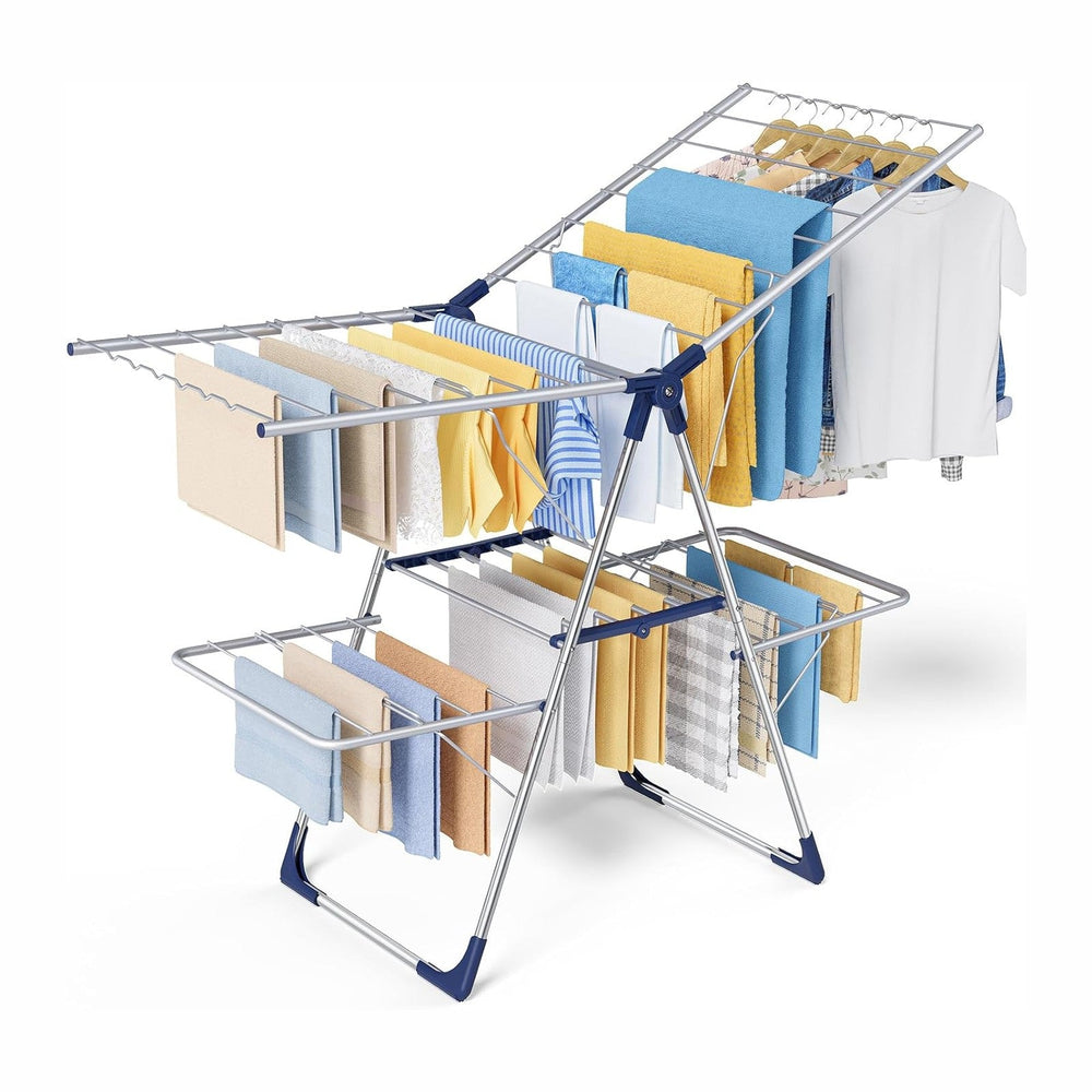 Sakugi Clothes Drying Rack, Foldable 2-Level with 55.5" Adjustable Wings