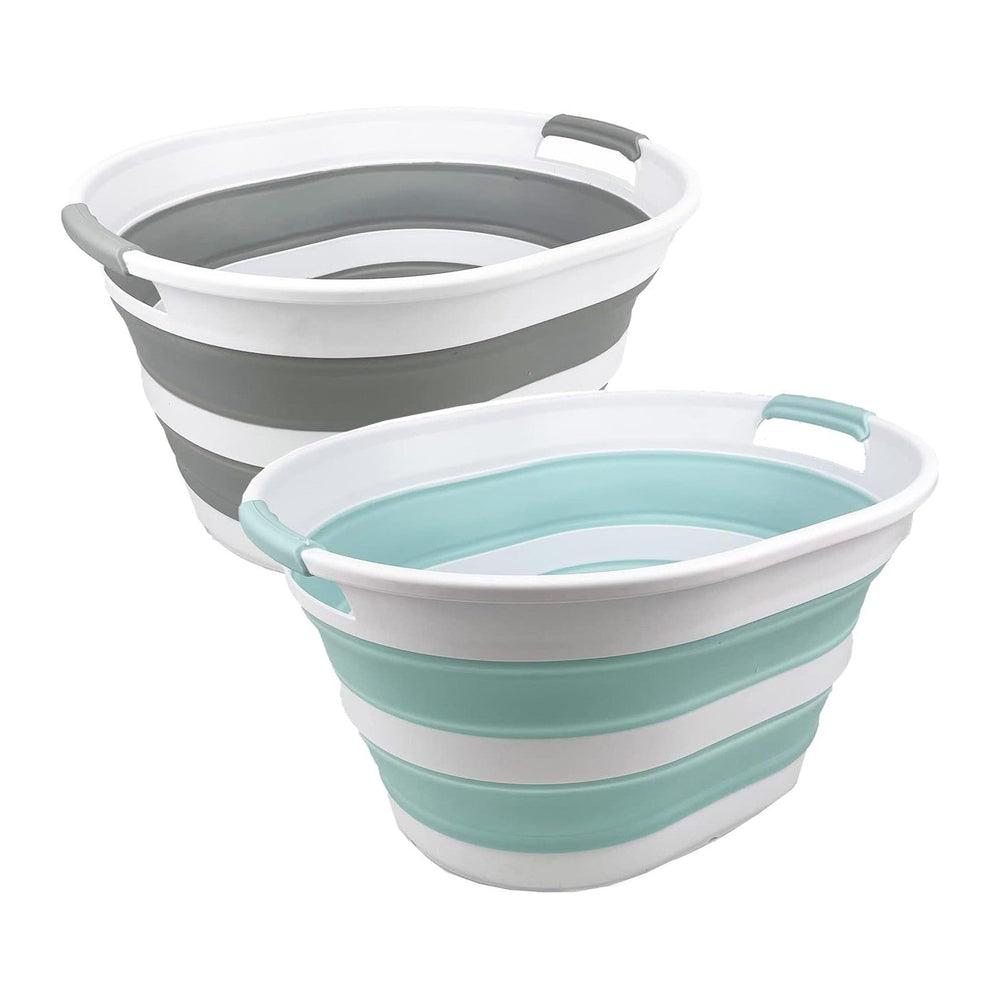 SAMMART 23L (6 Gallons) Set of 2 Collapsible Plastic Laundry Basket - Oval Tu...