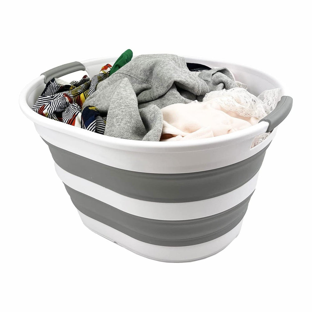 SAMMART 23L (6 Gallons) Set of 2 Collapsible Plastic Laundry Basket - Oval Tu...