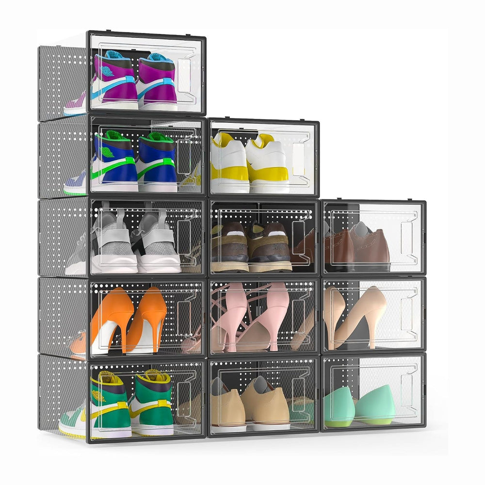 Secret Space 12 Pack Large Shoe Organizer Storage Boxes for Closet, Modular S...